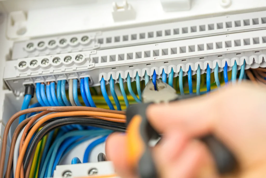 Residential electrical panel with the cover removed and breakers labelled